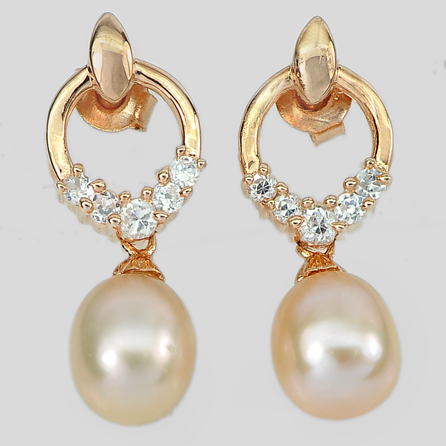 4.54 G. Ravishing Jewelry Copper Silver Purplish Orange Pearl Earrings
