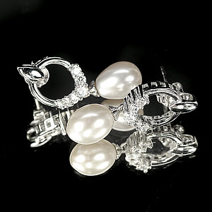 4.08 G. Seductive Natural White Pearl Jewelry Sterling Silver Earring
