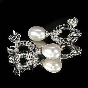 4.09 G. Ravishing Natural White Pearl Jewelry Sterling Silver Earring