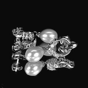4.19 G. Attractive Jewelry Sterling Silver Earrings Natural White Pearl