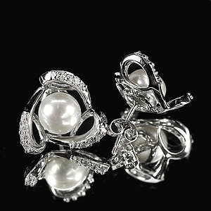 4.19 G. Ravishing Natural White Pearl Jewelry Sterling Silver Earring