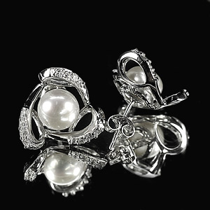 4.03 G. Alluring Natural White Pearl Jewelry Sterling Silver Earring