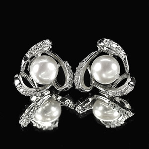 4.13 G. Matey Natural White Pearl Jewelry Sterling Silver Earring
