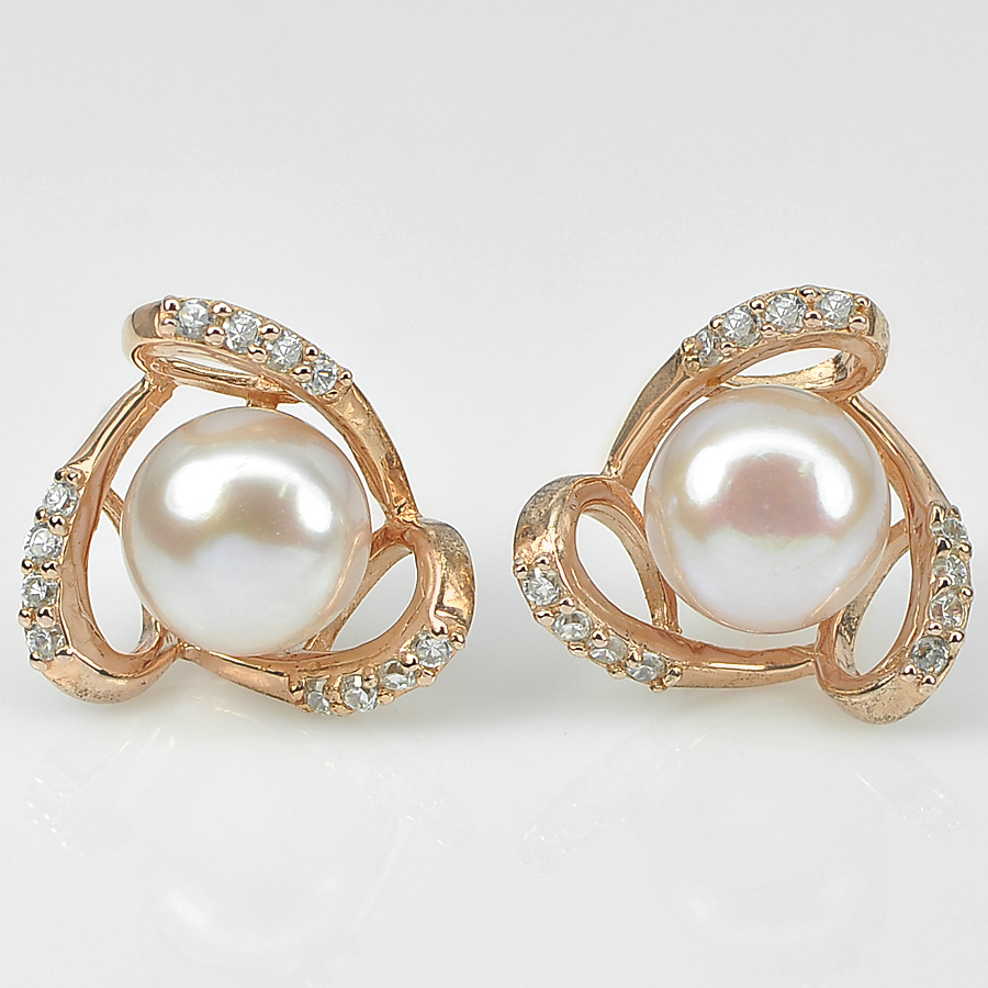 4.64 G. Alluring Jewelry Copper Silver Pinkish Purple Pearl Earring