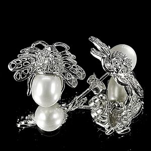 4.75 G. Attractive Jewelry Sterling Silver White Pearl Earrings