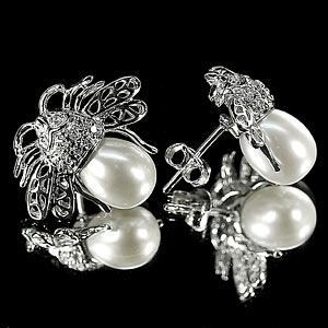 4.72 G. Attractive Jewelry Sterling Silver White Pearl Earrings