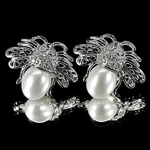 4.86 G. Good Jewelry Sterling Silver Earrings Natural White Pearl
