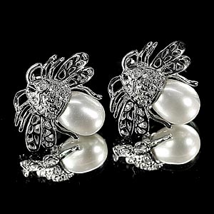 4.58 G. Attractive Jewelry Sterling Silver White Pearl Earrings