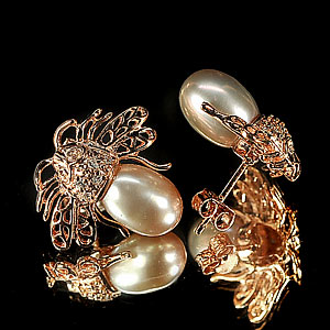 4.99 G. Ravishing Jewelry Copper Silver Purplish Orange Pearl Earrings