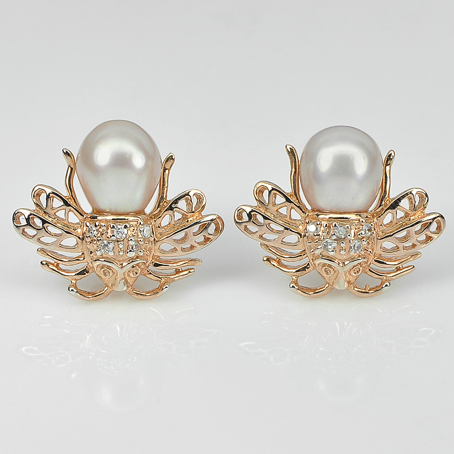 5.01 G. Ravishing Jewelry Copper Silver Purplish Orange Pearl Earrings
