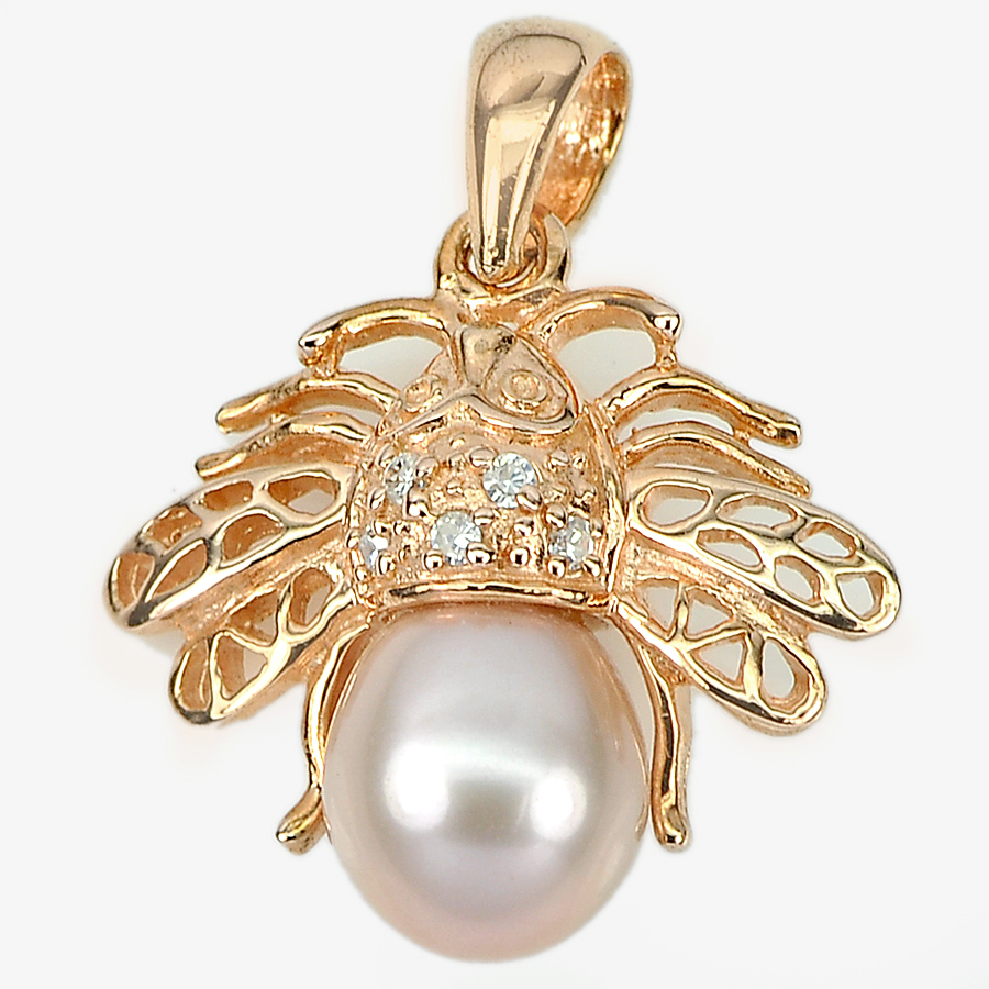 2.58 G. Vivid Jewelry Copper Silver Purplish Orange Pearl Pendant