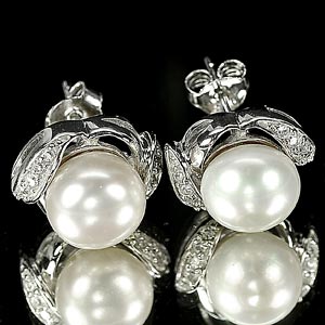 4.36 G. Seductive Jewelry Sterling Silver White Pearl Earrings