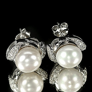 4.37 G. Attractive Jewelry Sterling Silver White Pearl Earrings