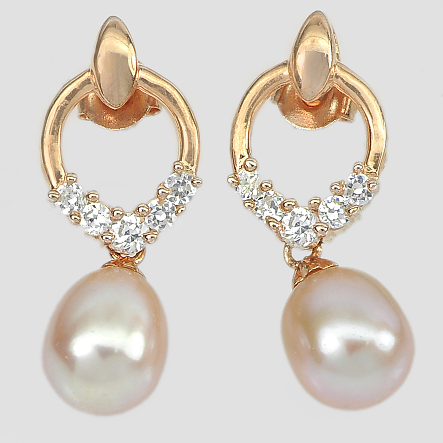 4.27 G. Stunning Jewelry Copper Silver Purplish Orange Pearl Earrings
