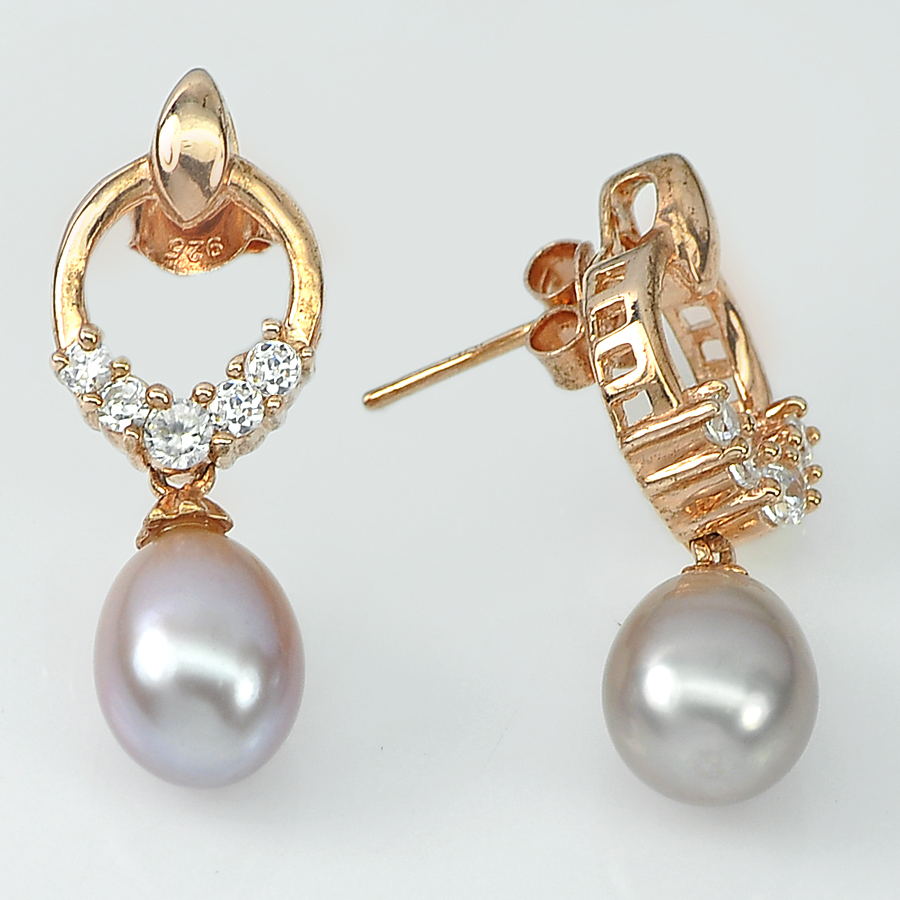 4.28 G. Jewelry Silver Rose Gold Earrings Natural Purplish Orange Pearl