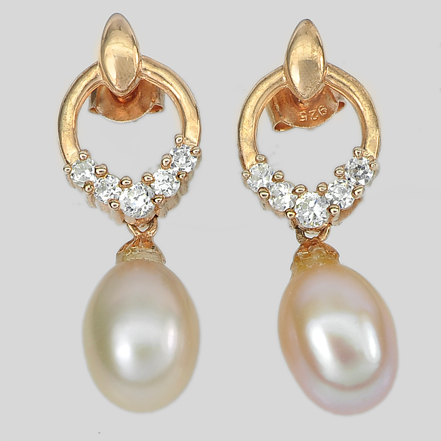 4.65 G. Jewelry Silver Rose Gold Earrings Natural Purplish Orange Pearl