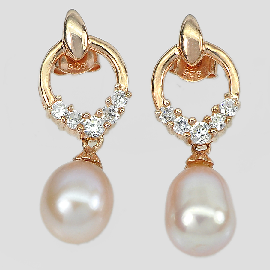 4.55 G. Stunning Jewelry Copper Silver Purplish Orange Pearl Earrings