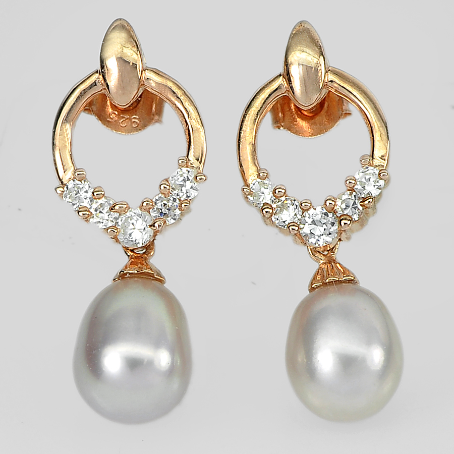 4.18 G. Ravishing Jewelry Copper Silver Purplish Orange Pearl Earrings