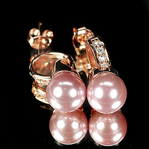 4.63 G. Stunning Jewelry Rose Gold Silver Earrings Natural Pink Pearl