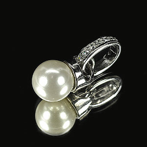 2.10 G. Seductive Natural White Pearl Jewelry Sterling Silver Pendent