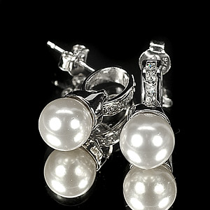 4.54 G. Attractive Natural White Pearl Jewelry Sterling Silver Earrings