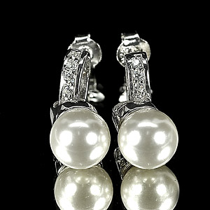 4.50 G. Alluring Natural White Pearl Jewelry Sterling Silver Earring