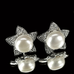 5.01 G. Beautiful Natural White Pearl Jewelry Sterling Silver Earring