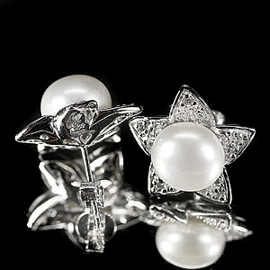 5.23 G. Beautiful Natural White Pearl Jewelry Sterling Silver Earring