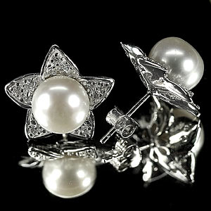 5.17 G. Seductive Natural White Pearl Jewelry Sterling Silver Earring