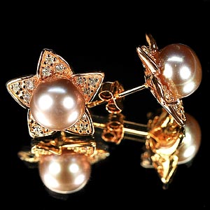 5.16 G. Natural Purplish Pink Pearl Silver Jewelry Rose Gold Earrings