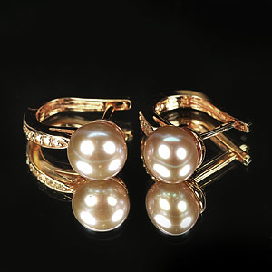 4.57 G. Matey Natural Purplish Pink Pearl Rose Gold Plated Silver Earring