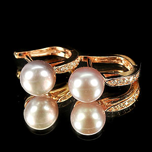 4.46 G. Matey Natural Purplish Pink Pearl Rose Gold Plated Silver Earring