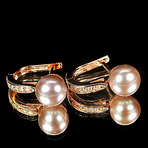 4.49 G. Matey Natural Purplish Pink Pearl Rose Gold Plated Silver Earring