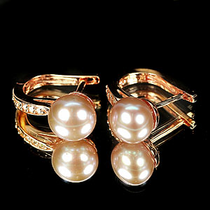 4.62 G. Natural Purplish Pink Pearl Rose Gold Silver Earrings