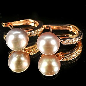 4.58 G. GOOD  Natural Purplish Pink Pearl Rose Gold Plated Silver Earring