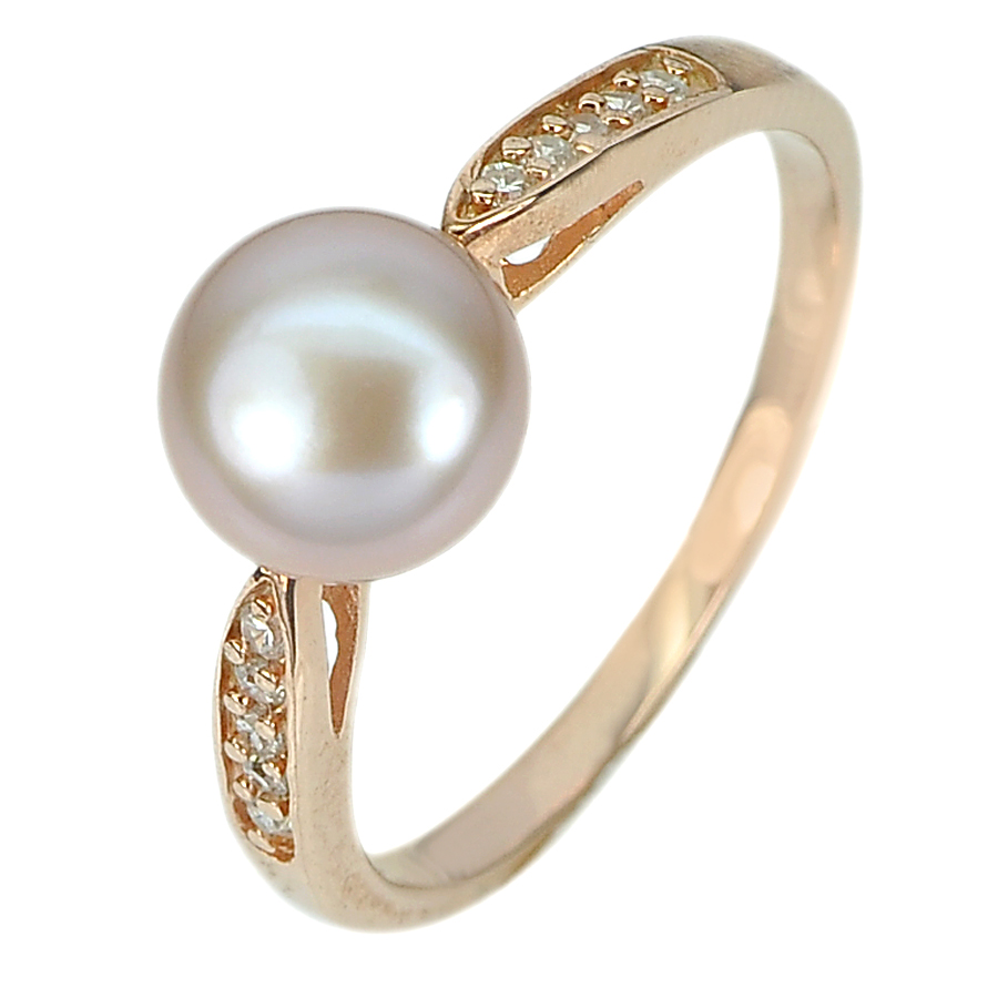 2.98 G. 925 Sterling Silver Rose Gold Plated Ring Size 8 with CZ Natural Pearl