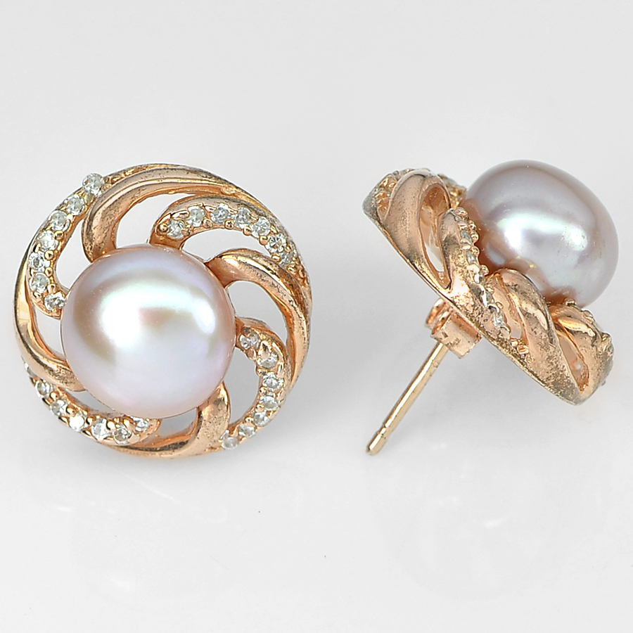 6.50 G. Attractive Natural Pinkish Purple Pearl Rose Gold Plated Silver Earring
