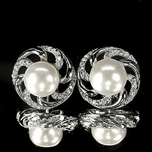 6.44 G. Natural White Pearl Jewelry Sterling Silver Earrings
