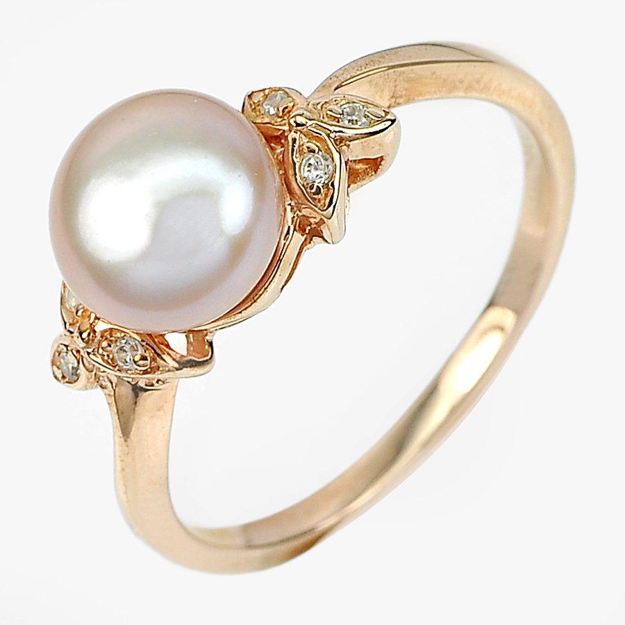 2.94 G. Natural Orangish Pink Pearl Rose Gold Plated Silver Ring Size 8