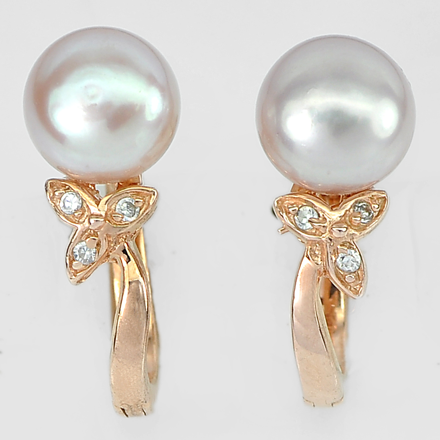 4.87 G. Alluring Natural Orangish Pink Pearl Rose Gold Plated Silver Earring