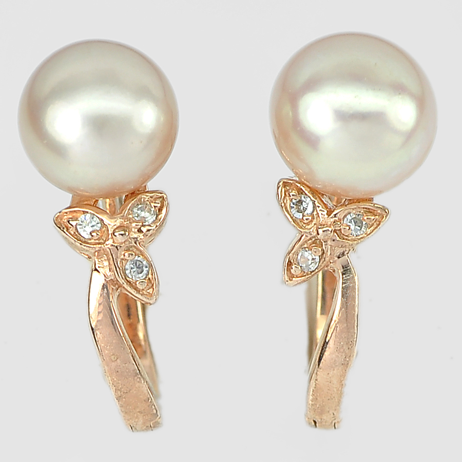 5.13 G. Alluring Natural Orangish Pink Pearl Rose Gold Plated Silver Earring