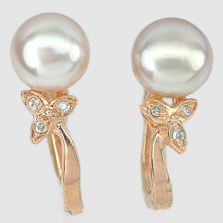 4.86 G. Vivid Natural Orangish Pink Pearl Rose Gold Plated Silver Earring