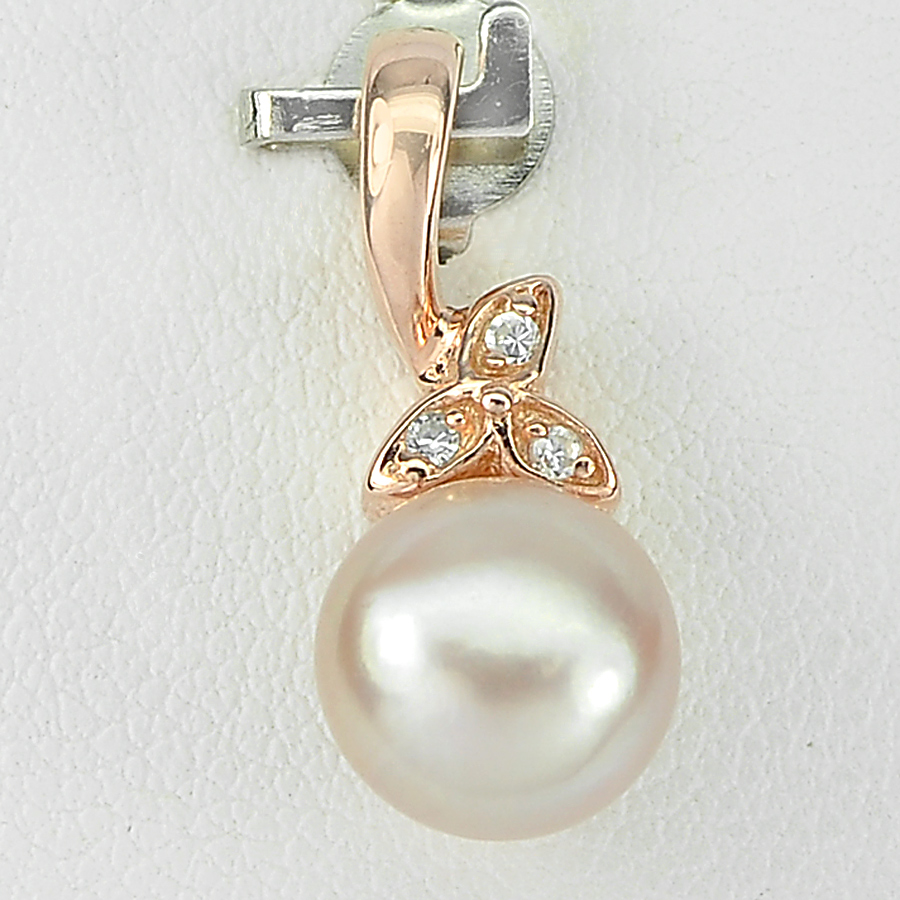 2.10 G. Matey Natural Orangish Pink Pearl Rose Gold Plated Silver Pendent