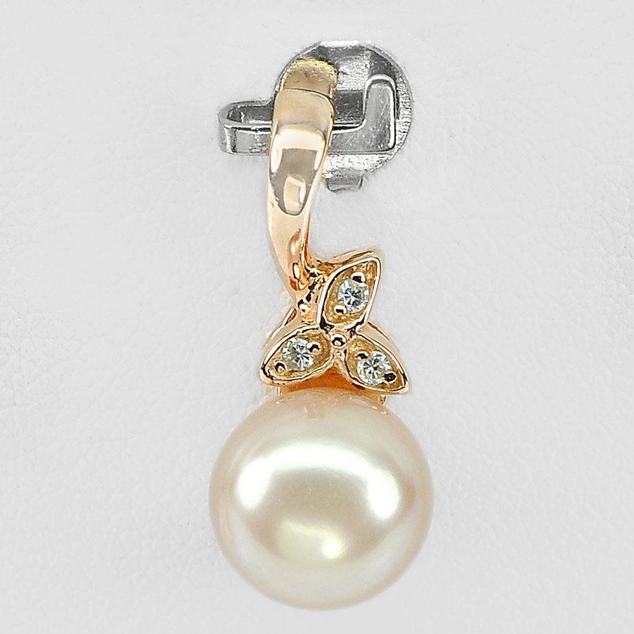 2.05 G. Matey Natural Orangish Pink Pearl Rose Gold Plated Silver Pendent