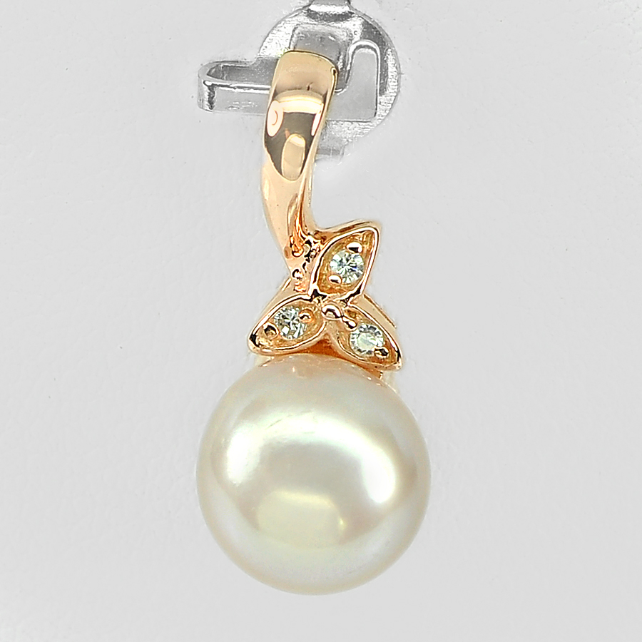 2.06 G. Attractive Natural Orangish Pink Pearl Rose Gold Plated Silver Pendent