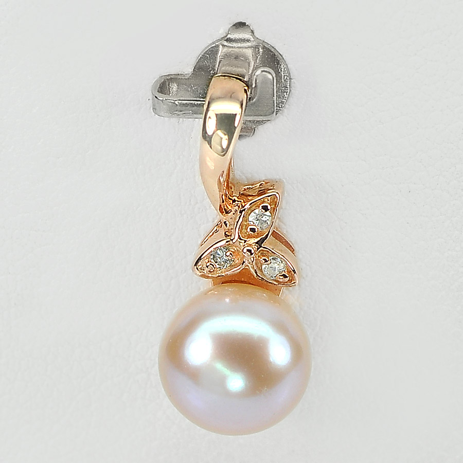 1.96 G. Matey Natural Orangish Pink Pearl Rose Gold Plated Silver Pendent