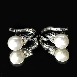 4.84 G. Seductive Natural White Pearl Jewelry Sterling Silver Earring