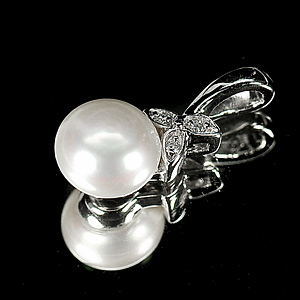 1.96 G. Natural Round Cabochon White Pearl Jewelry Sterling Silver Pendant