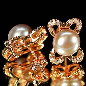 4.50 G. New Natural Purplish Pink Pearl Rose Gold Plated Silver Earrings