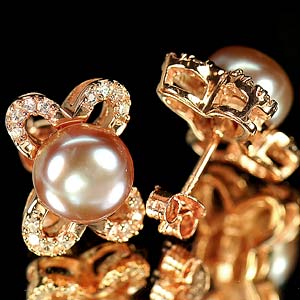 4.66 G. New Design Natural Purplish Pink Pearl Rose Gold Plated Silver Earrings